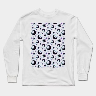 Mystical bright neon pattern with moon and stars Long Sleeve T-Shirt